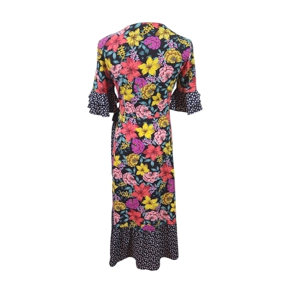 Spense Mixed Print Floral Wrap Dress, sz 4 - Picture 3 of 11
